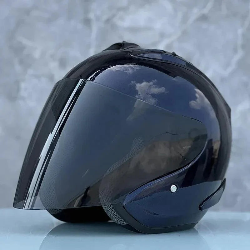 Casque bleu foncé brillant Semi-ouvert d'été - Ram4 - Moto & Scooter & Cross