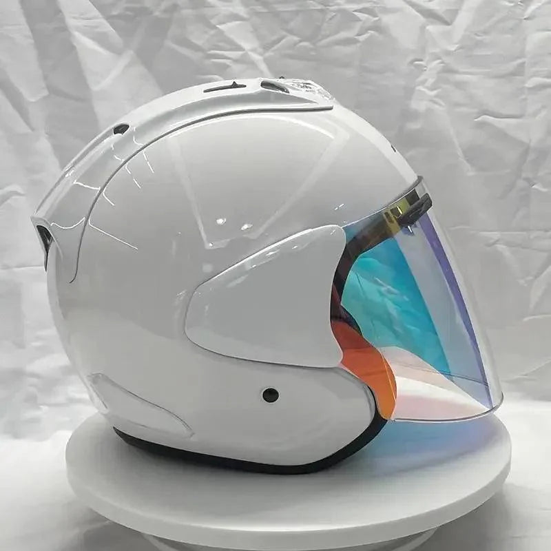 Casque Blanc Brillant - VZ-RAM - 3/4 ouvert pour l'été