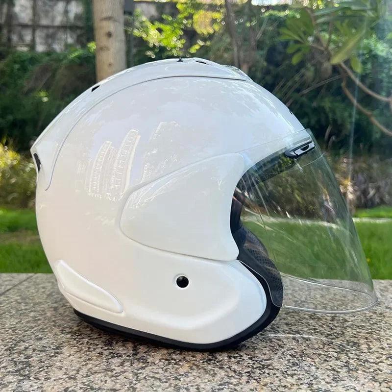 Casque Blanc Brillant - VZ-RAM - 3/4 ouvert pour l'été