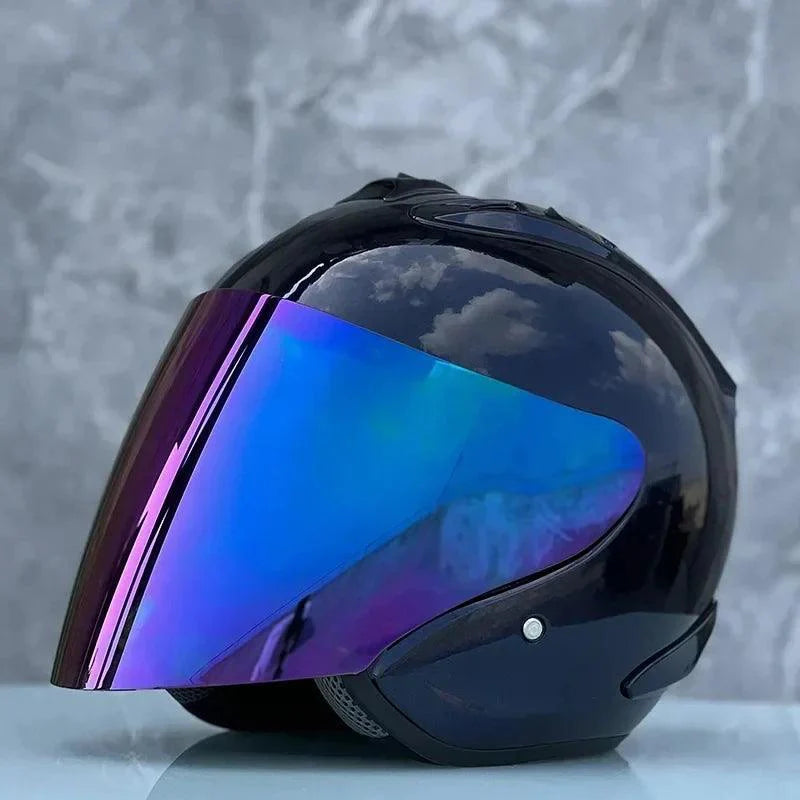 Casque bleu foncé brillant Semi-ouvert d'été - Ram4 - Moto & Scooter & Cross