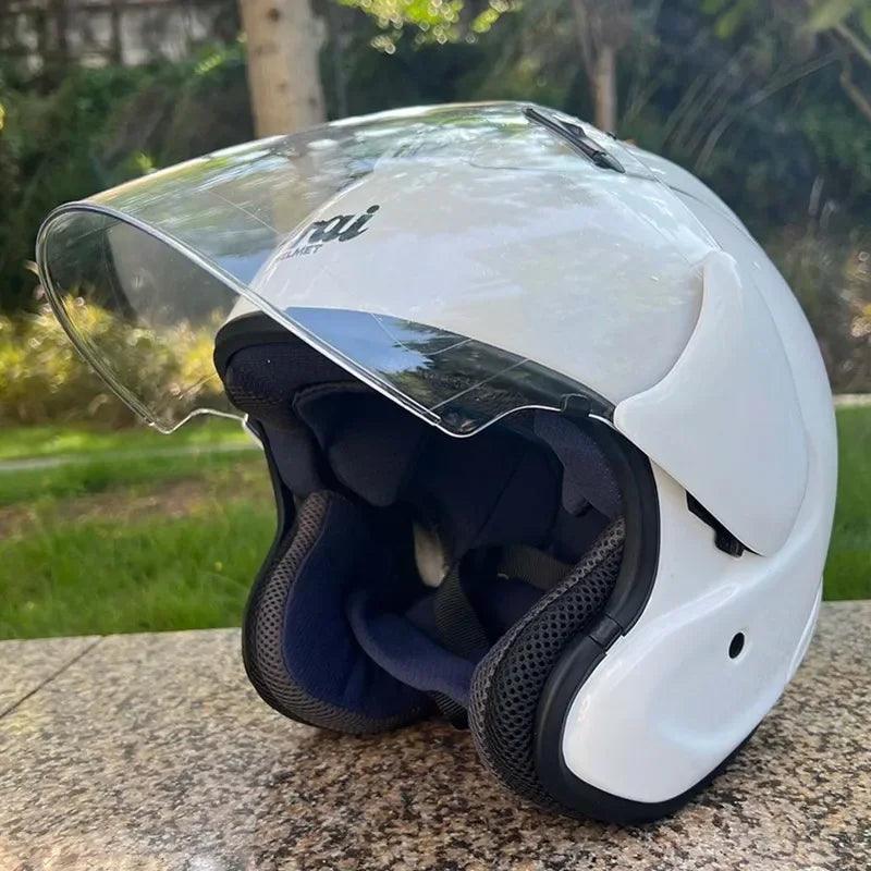 Casque Blanc Brillant - VZ-RAM - 3/4 ouvert pour l'été