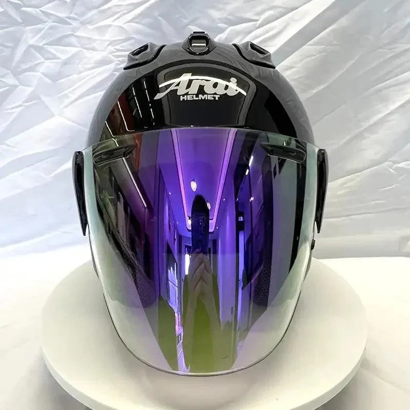 Casque Noir Brillant - VZ-RAM - 3/4 Ouvert pour l'été