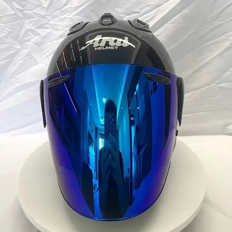 Casque Noir Brillant - VZ-RAM - 3/4 Ouvert pour l'été