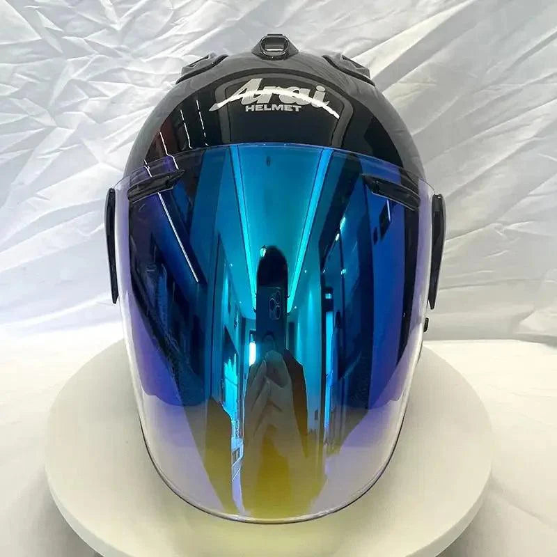 Casque Noir Brillant - VZ-RAM - 3/4 Ouvert pour l'été