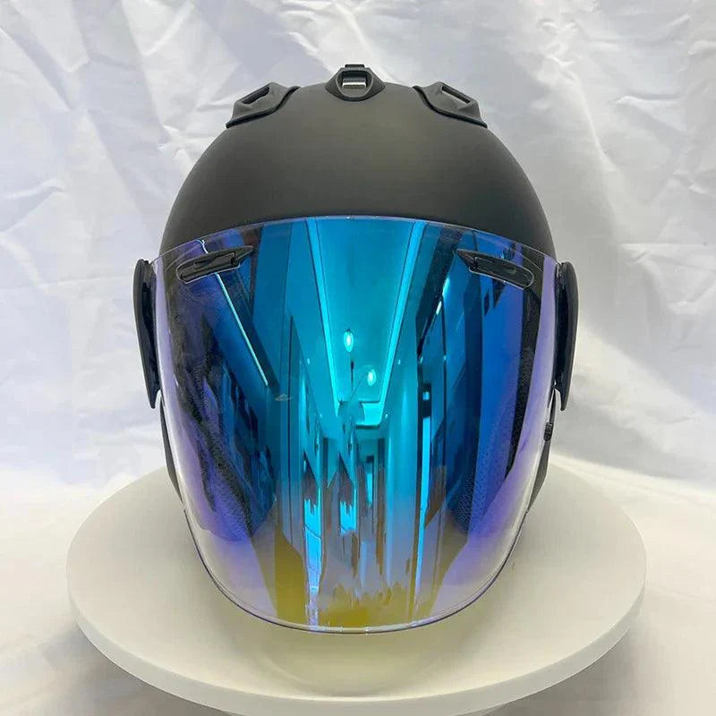 Casque Noir Mat - VZ-RAM - 3/4 ouvert pour l'été